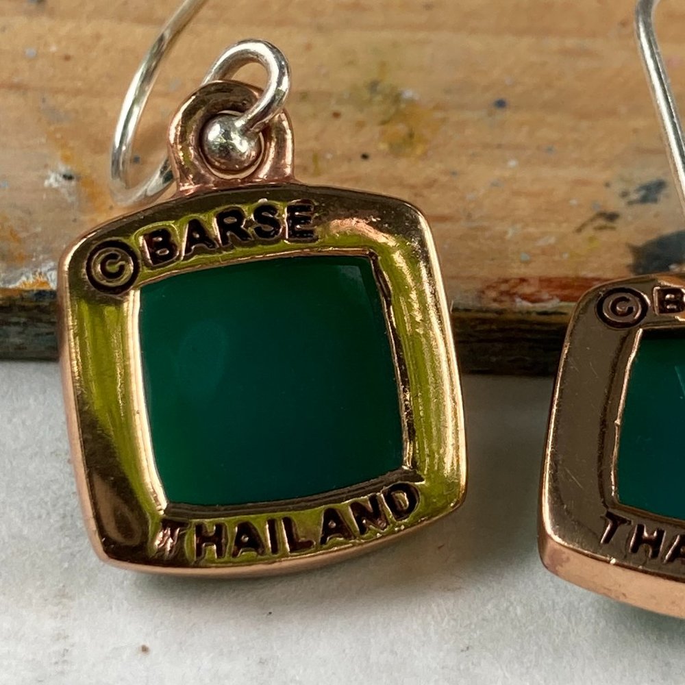Green gem Barse gold tone framed dangle earrings - Picture 5 of 6